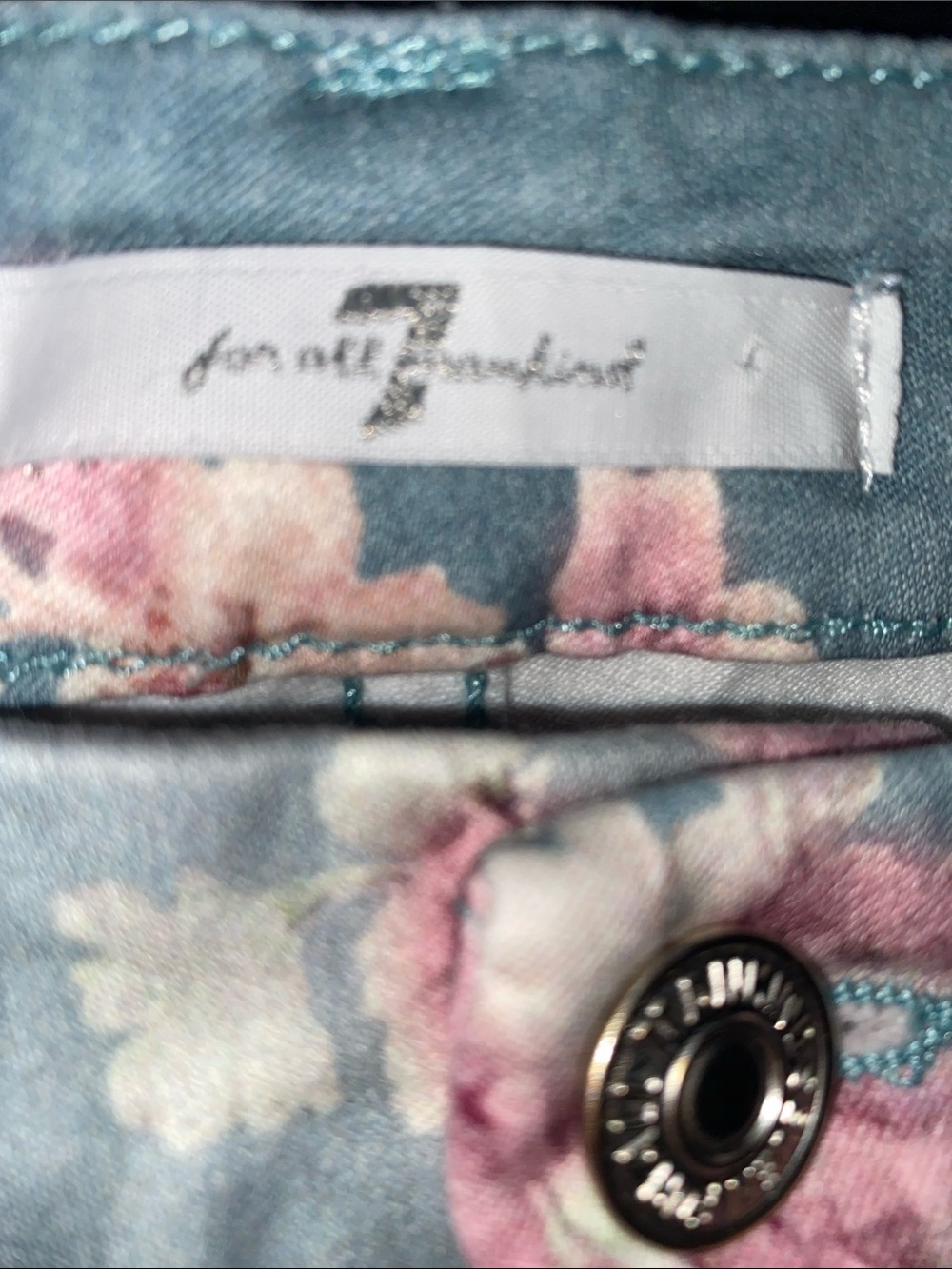 7 For All Mankind Floral Skinny Jeans - Blue/Pink/White/Green SZ 28 - Picture 6 of 10
